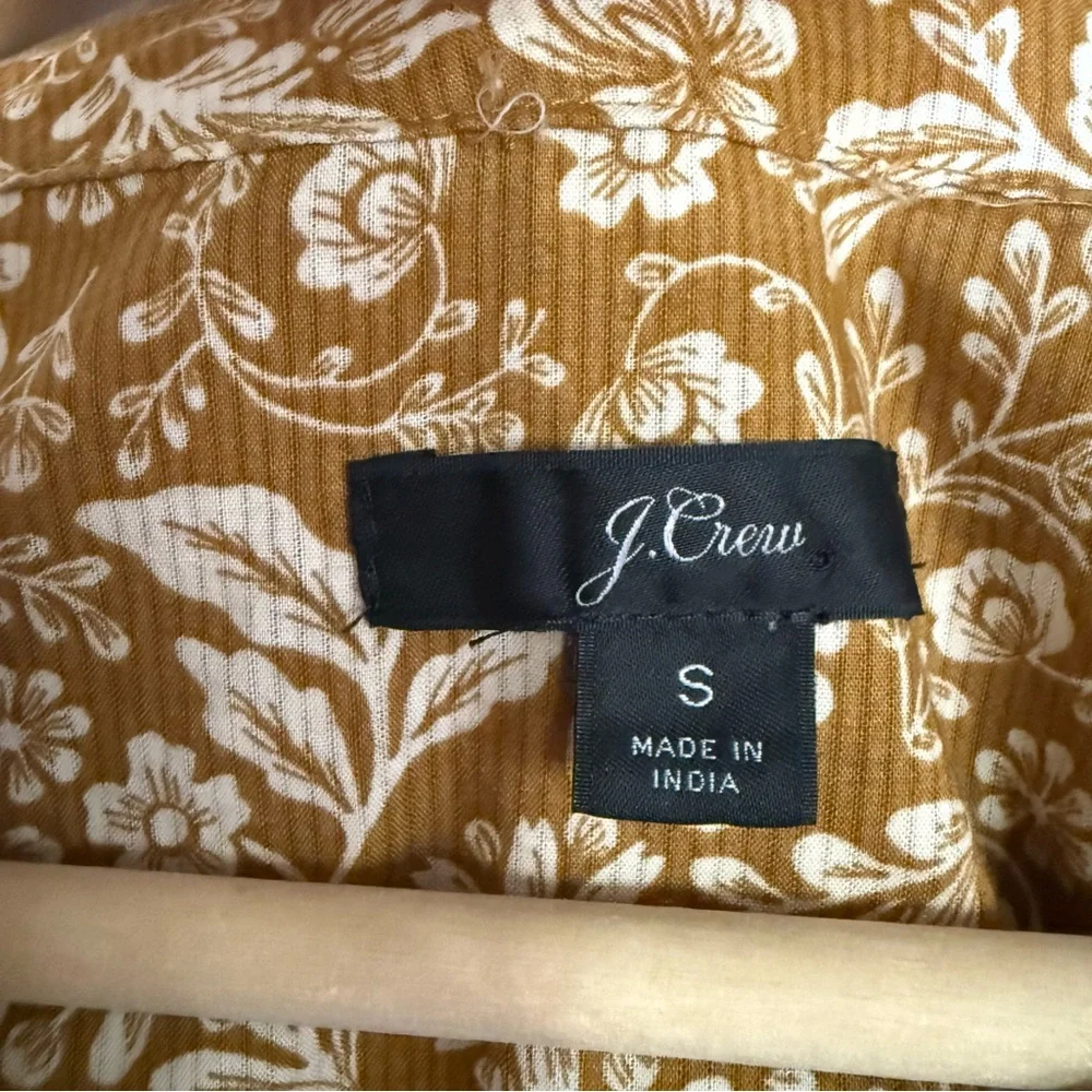 J. Crew Mustard Floral Puff Sleeve Cotton Blouse Boho Ruffle Top S
